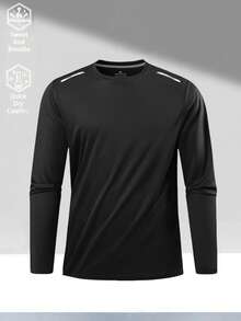 男士户外运动压缩衣，薄款长袖健身运动服，速干透气吸湿排汗打底衫，黑色春季款 - 黑色 - 查看 2