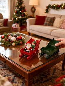 1 pièce Décoration de Noël, Traîneau d'hiver Boîte de rangement pour bonbons, Porte-bonbons, Décorations de fête de Noël et du Nouvel An, Cheminée, Décorations de fête en plastique pour le bureau/la maison, Ornements de fête d'intérieur/extérieur, Thème hivernal classique, Décoration d'intérieur