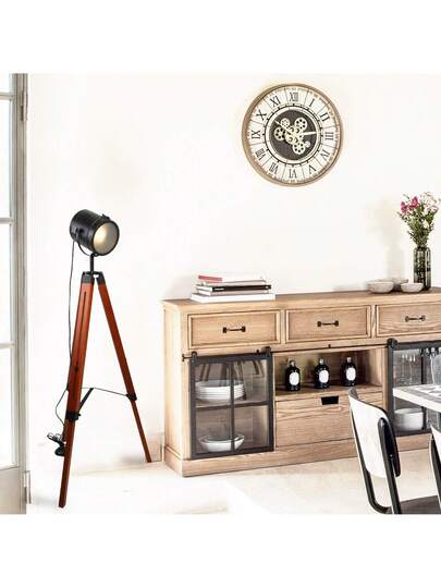 Alpinaluz Cinema Tripod Vloer Lamp, Natural Wood, Adjustable Focus Height, Vintage E27, Living Room Bedroom view 5