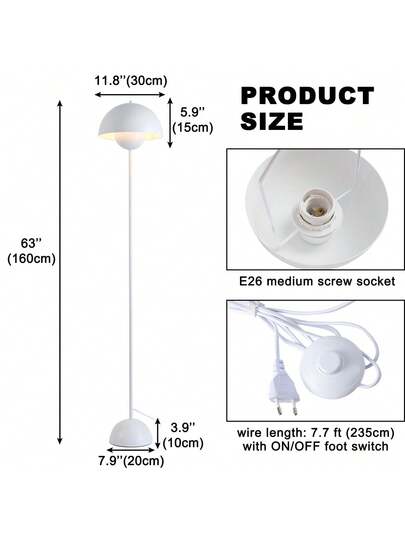 Alpinaluz Classic Wit Nordic Vloer Lamp Parabolic Shade Base, E27 Socket Living Room, Dining Bedroom view 7