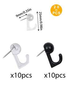 20/50pcs Plastic Head Soft Cork Pushpin Hooks, Decorative Thumbtacks For Photo Wall, Bulletin Board, Home Wall, Home Office, Study Supplies (Black, Transparent, Black And Transparent)