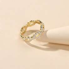 Fashion  Jewelry Classic Band Women Black White Enamel Lock Chain Finger Ring - White - View 5