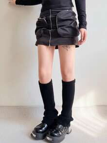 زوج من دفايات الساق للنساء للخريف/الشتاء، تصميم مخطط عمودي مخطط مرقع مفرود