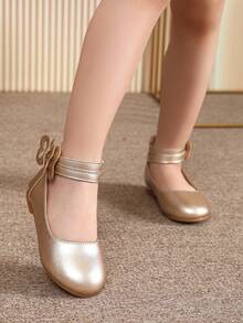 Children's Formal Gold Bow Tie Ankle Strap Mary Jane Shoes - Vàng - Xem 5