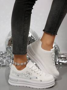 2026 Spring/Autumn New Platform Shoes Women Thick Sole Lace-Up Glitter Casual Sneakers