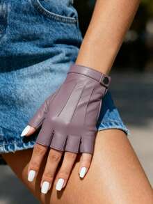 1 pereche de mănuși de motocicletă din piele cu jumătate de deget, cu cataramă neagră, lățime reglabilă, mănuși de motocicletă cu jumătate de deget pentru femei, călărie motociclistă, șofat, dans la bară, spectacol de dans în club de noapte, mănuși de călătorie în aer liber de Crăciun, petrecere în culori solide COSPIAY, elegante, stradă elegantă, îmbinare strălucitoare din piele PU, la modă, confortabile, nuntă sportivă, vacanță, petrecere de ziua de naștere zilnică, cadou, petrecere individuală, primăvară, vară, toamnă și iarnă