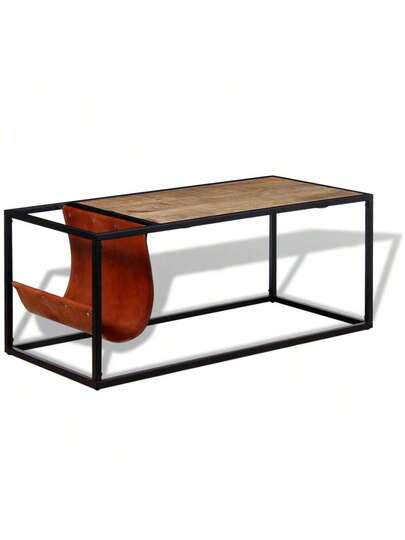 VidaXL Coffee Tafel Genuine Leather Magazine Holder 110x50x45 Cm view 4