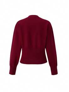 Neue Burgundrot V-Ausschnitt Unregelmäßige Knopf Langarm Gestrickte Damen Oberteil für den Herbst und Winter, modisch, sanft, einfach, lässig, geschäftlich, elegant und süß, geeignet für Dates, tägliche Fahrten, Pullover Strickjacke Herbst Damenbekleidung Neujahr