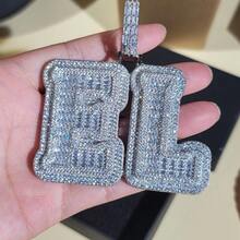 Customized Geometric Cubic Zirconia Letter Pendant, Brass Cubic Oxidized Cubic Pendant, Hip Hop Style, Personalized Couple Necklace, Comes With 50cm Braided Chain