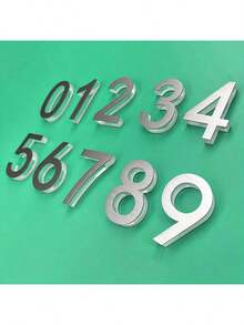 1pc Stainless Steel Adhesive Number Sticker, Transparent Self-Adhesive Metal House Number Plate, 75mm/2.95 Inch House Number, Suitable For Mailbox 0 To 9
