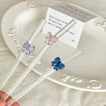 4pcs Straws + 1pc Brush Random Color Butterfly Borosilicate Glass Straws, Shock-Resistant And Reusable. Transparent Heat-Resistant Borosilicate Glass Straws, Washable And Reusable, Suitable For Cooking, Christmas Gifts, Wedding Favors, Back To School Supplies, Cold Drinks, Milk Tea, Coffee, Juice, Smoothies, Kitchen, Restaurant, Cocktails, Girlfriend/Boyfriend, Relatives, Friends, Party Supplies, Halloween, Thanksgiving, Christmas. - Multicolor - View 4