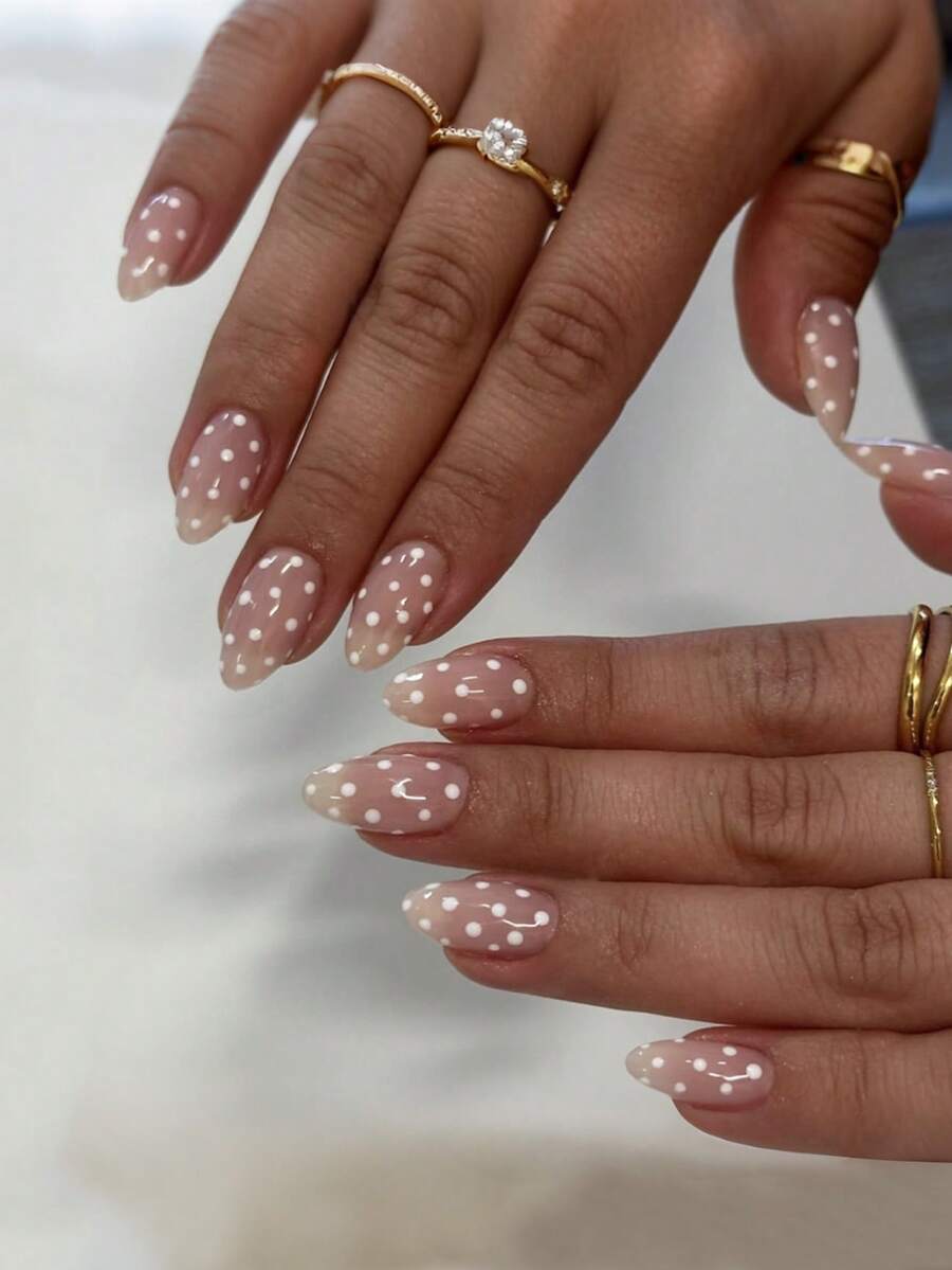 Get Glamorous With 30pcs Ladybug Press On Nails White Polka Dots False Nails Short Fake Nails Almond Shape Antinode Home DIY Nail Design,Polka Dot Nails Contain 1pc Jelly Glue And 1pc Nail File, For Nail Art Decorations For Women & Girls - Multicolor - View 1