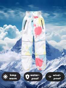 女士滑雪裤，防水、耐磨、防风、保暖、透气、带保暖内衬，适合户外单/双板滑雪（不含配件），冬季滑雪服 - 彩色 - 查看 1