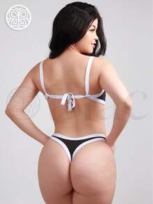 Two-Tone V-Shape Bikini – Beachwear 2026 - 黑與白 - 查看 3