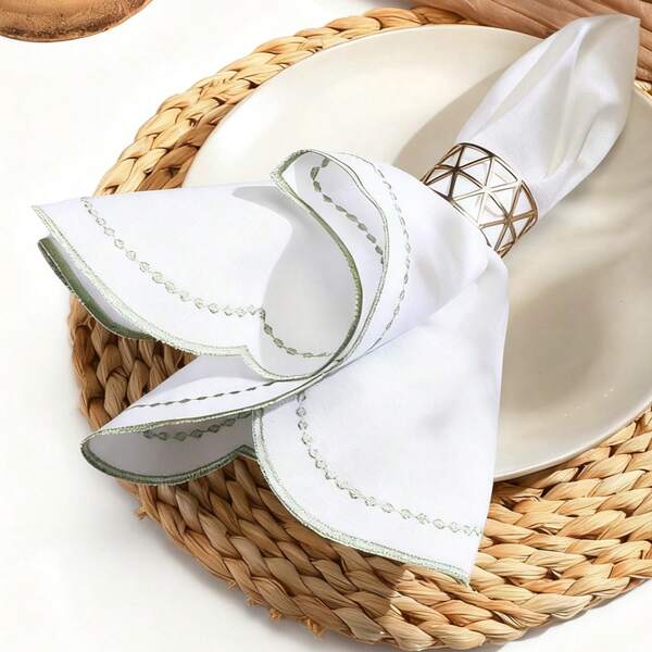 2/4 Pieces Linen Embroidered Edge Napkins Cloth Square 38*38cm/15*15inch Park Picnic Family - Friendly Restaurant Retirement Parties Weddings Hotels Coffeehouse ​Brunch Adult Birthday ​Valentine's Day Celebration Of Life ​Girls' Night Out