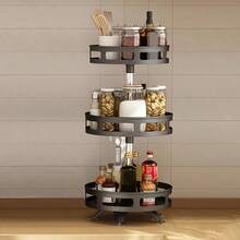 2 Tier/3 Tier - Metal Lazy Wheel With Adjustable Height For Cabinets, Tableware Room, And Kitchen Countertops, Multi Functional Rotating Seasoning Storage Rack, Circular Seasoning Rack, Kitchen Oil, Salt, Sauce, Vinegar Storage Rack - Multicolor - View 12