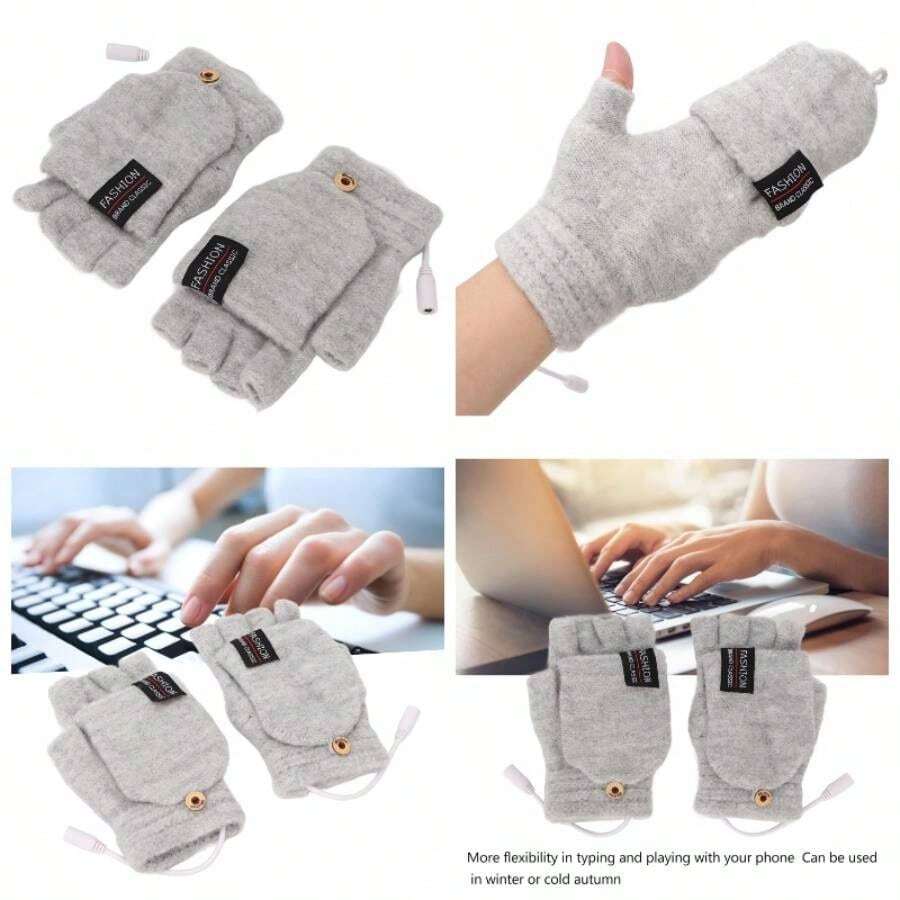 Guantes Calefactores De Invierno, Calentadores de Manos con Calefaccin Elctrica Manos Completas y Medias Elctricas Calefaccin de Camping de Doble Cara Clidos para Computadora - Gris plateado - Ver 1