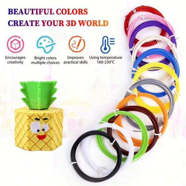 10/20/30 Recharge de filament PLA en couleurs, 3 mètres (9,84 pieds) de chaque couleur, 1,75 mm PLA, compatible avec de nombreux stylos 3D/imprimantes 3D, filament PLA pour impression 3D, conception et peinture manuelles