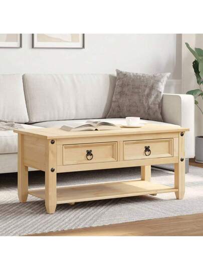 VidaXL Corona Coffee Tafel Drawers, 100x48x45 Cm, Solid Pine view 4