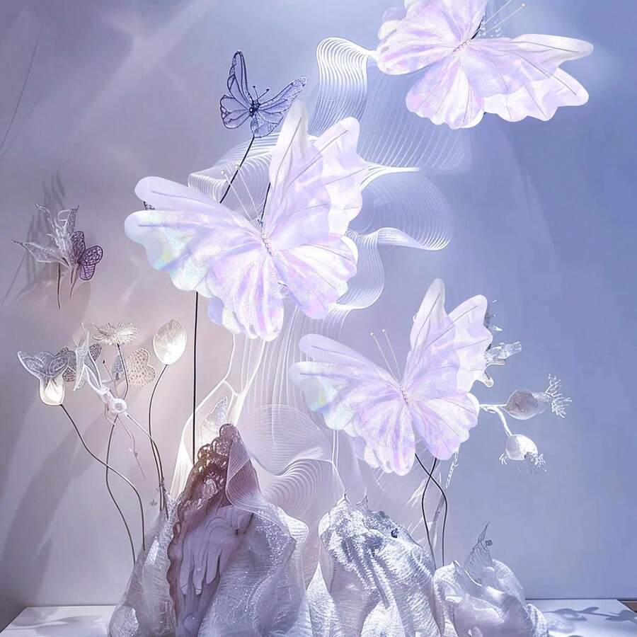 3PCS 20-Inch Silk Butterflies Decoration Set, Large Artificial Butterflies Available In 3 Colors (Purple, Pink, White) For Birthday, Wedding, Easter, Halloween, Christmas, Valentine's Day, DIY Crafts, Party, Home Decor, And Photography Props - 3PCS purple - 查看 1