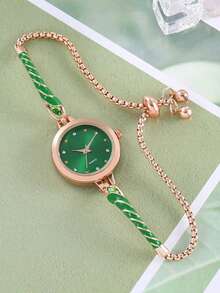 1pc/Set Student Style Drawstring Design Petite Round Minimalist Fashion Casual Bracelet Watch For Women