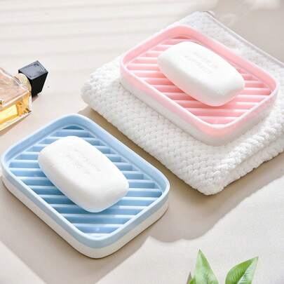 Saboneteira de 2 camadas com função de drenagem, design em blocos de cores para estética, design prático de dois andares com drenagem superior e captação inferior, fundo antiderrapante, acessório essencial para banheiro