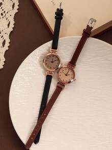 1pc/Set Vintage Casual Elegant Women's Leather Watch, Fashionable Refined Round Dial, Suitable For Daily Wear And Other Occasions To Decorate The Wrist, Perfect Gift For Holidays And Birthdays - Multicolor - View 13