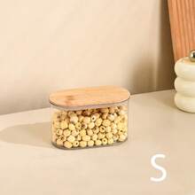 1pc Transparent Airtight Canister With Bamboo Lid, Large Capacity Kitchen Storage Container, Grain Dispenser, For Storing Grains, Rice, Pasta And Snacks, Kitchen Accessories, Meal Prep, Dining Tools - Transparent - View 15