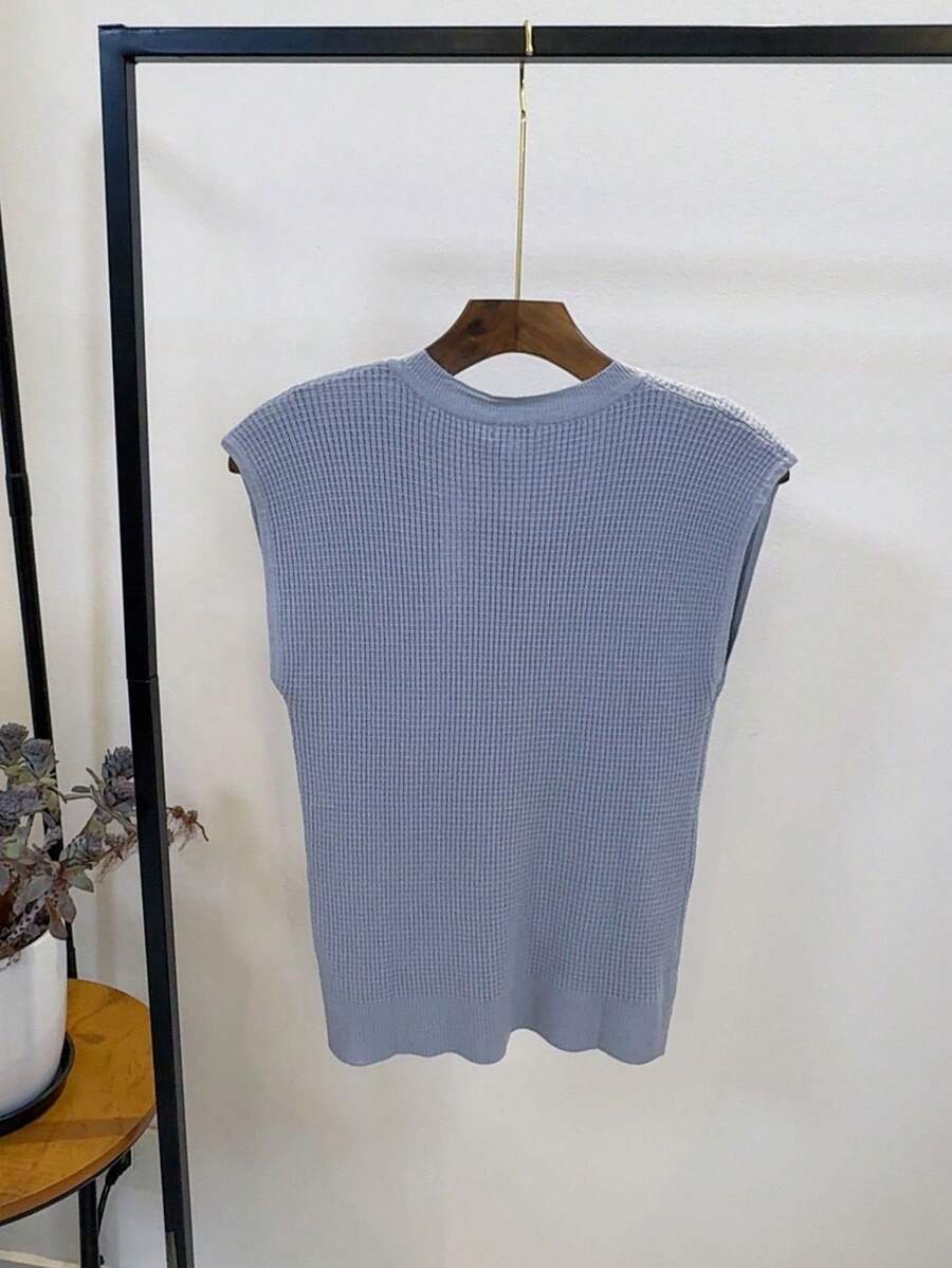 ISADORA MODA Casual Sleeveless Vest, Breathable And Comfortable, Solid Color, Simple Design, Suitable For All Seasons. Simple Casual Knitted School Daily Four Seasons - Màu xanh bụi bặm - Xem 1