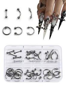 6 Grids Nose Nail Rivets Metal Tip Cone Punk Style Y2K Charms Set Metal Alloy Black Mixed Arrow Nail Jewelry Decorration 3D Nail Art Supplies For Nail Lovers 30pcs/Box