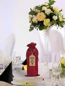 3/6/12pcs Wine Bottle Bags With Drawstrings, Jute Hessian Burlap Wine Gift Bottle Bags, Reusable Fabric Bottle Gift Bags, Reusable Gift Bags And Tags For Birthday Party Wedding Christmas New Year Decor Party Supplies, Christmas Gifts Christmas Decor - Multicolor - View 5