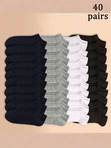 40 Pairs Assorted Black, White, Gray Solid Color Unisex Business Casual Low-Cut Socks, Soft & Lightweight, Suitable For Daily Wear