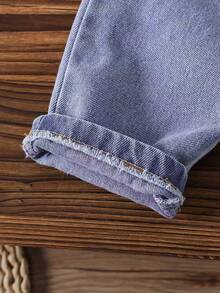 2件套女婴休闲刺绣羊毛夹克+时尚牛仔长裤套装 - 棕色 - 查看 6