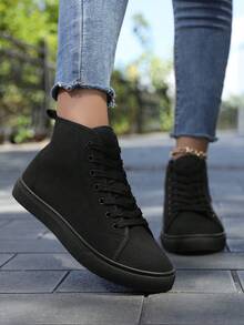 Women's Solid Color Canvas Flat Shoes, Round Toe Lace-Up Breathable Non-Slip Shoes, Women's Classic Canvas Flat Shoes, Solid Color Lace-Up Low-Top Casual Shoes, Women's Comfortable Footwear