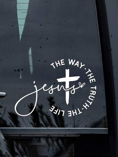 1 Piece Jesus Way Christian Car Sticker - Cross Design With "The Way, The Truth, The Life" Quote - 5.9 Inch Disposable Vinyl Sticker - Fade Resistant, Self-Adhesive, Multiple Colors - Mother Gift, Car Exterior Decoration, Religious Quote Decoration