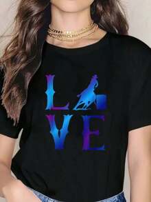 Camiseta azul desgastada LOVE de Rodeo Barrel Racing. Camisetas de moda. - Negro - Ver 7