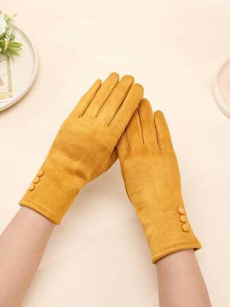1 par de guantes de dama de unicolor, elegantes y casuales de poliéster con cuentas, adecuados para fiestas, citas nocturnas, deportes, salidas casuales, otoño/invierno