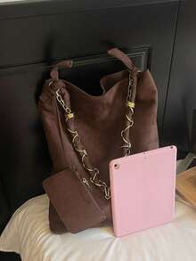 New Solid Color PU Large Capacity Special Metal Chain Hanging Pouch, Soft Fabric, Foldable, Handbag Tote Bag Suitable For Travel, Shopping, Dating, Women's Gift, Suitable For Teenage Girls, College Students, Beginners And White-Collar Workers, Ideal For Office, School, Work, Business, Commuting, Outdoor, Travel, Picnic