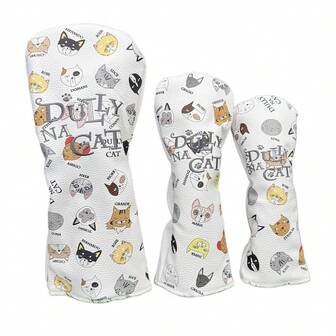 1pc Dully Cat Design Golf Club Head Cover, Suitable For Driver, Fairway Wood And Hybrid Clubs, Golf Accessories