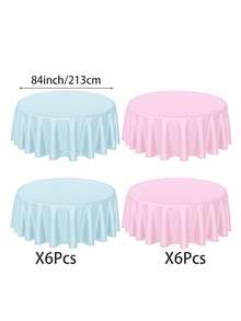 4/12pcs 84-Inch Sage Green, Pink & Gold Round Plastic Disposable Tablecloth, Suitable For Christmas Themed Party, Bridal Wedding, Birthday Party, Gender Reveal Party, Baby Christening