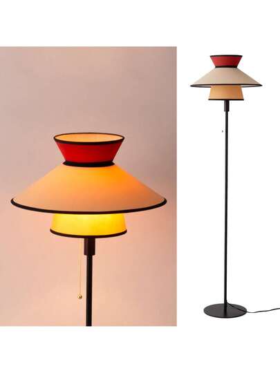 Alpinaluz Multi Vloer Lamp Ø40cm, Textile Wood Shade, E27, Retro Boho Citronella "LIMONA" Power Chain