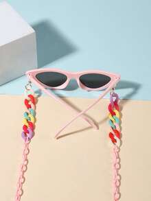 1 PC Adolescent 12-16Y Casual Retro Cat-Eye Fashion Glasses And 1 PC Bohemian Ring Buckle Eyeglass Chain Suitable For Holiday Outings And Daily Outfit Matching