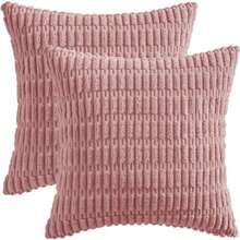 Jesir 2 Fundas de cojín Decorativas,Suave Cojín Cuadrado Bohemio a Rayas,Funda de cojín de Pana para sofá,45x45 cm/50x30cm ()(Rosa-45X45CM) - Tipo 10 - Ver 7