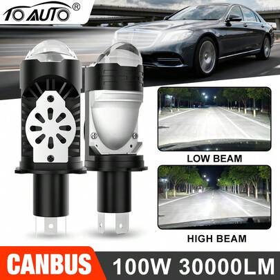 TOAUTO 2 PIEZAS TOAUTO H4 Bi LED Mini Lente Proyectora Bombilla de Faro de Coche LED 30000LM 100W CANBUS Turbo Bombilla de Auto H4 Luz Alta Baja Lámpara Antiniebla 12V 24V