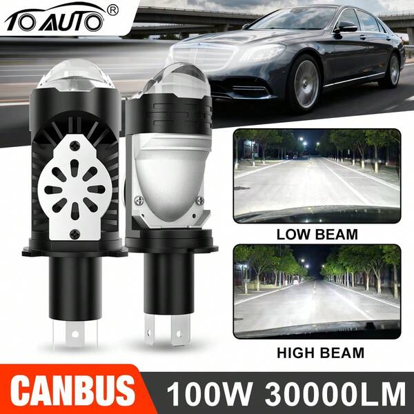 TOAUTO TOAUTO 2PCS H4 Bi LED Mini Projector Lens LED Car Headlight Bulb 30000LM 100W CANBUS Turbo Auto Bulb H4 High Low Light Fog Lamp Bulb 12V 24V
