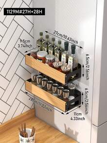 Wall-Mounted Kitchen Storage Rack, Seasoning Rack, Multifunctional Storage Rack With No-Drilling Required For Hassle-Free Family Kitchen Organization