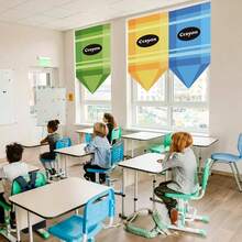 - 6 cortinas de crayn para aula, 85x 50, con temtica de crayn para ventanas de regreso a la escuela, colorido arco iris, decoracin de crayn para jardn de infantes, aulas primarias - Colorido-6pcs - Ver 8