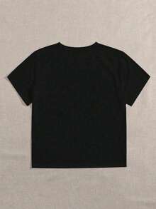 Playera navideña casual con estampado "Rockin Around the Christmas Tree", moderna, cómoda y divertida - Negro - Ver 2