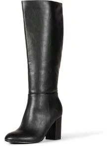 Women's High-Heeled Knee-High Boots, Snakeskin Boots, Chunky Heeled Boots, High Boots, Fashionable And Unique, Versatile Women's Boots For Autumn And Winter - 黑色人造皮革 - 查看 7