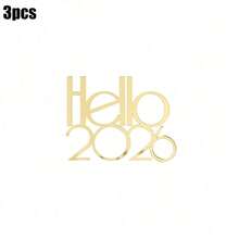 1件/3件/6件 金色「Hello 2026」壓克力蛋糕裝飾插牌，適用新年、聖誕派對蛋糕裝飾 - 彩色 - 查看 11